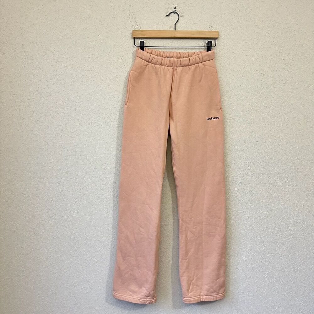 NWOT MADHAPPY Classic Straight Leg Fleece Sweatpants in Peach/Cream
